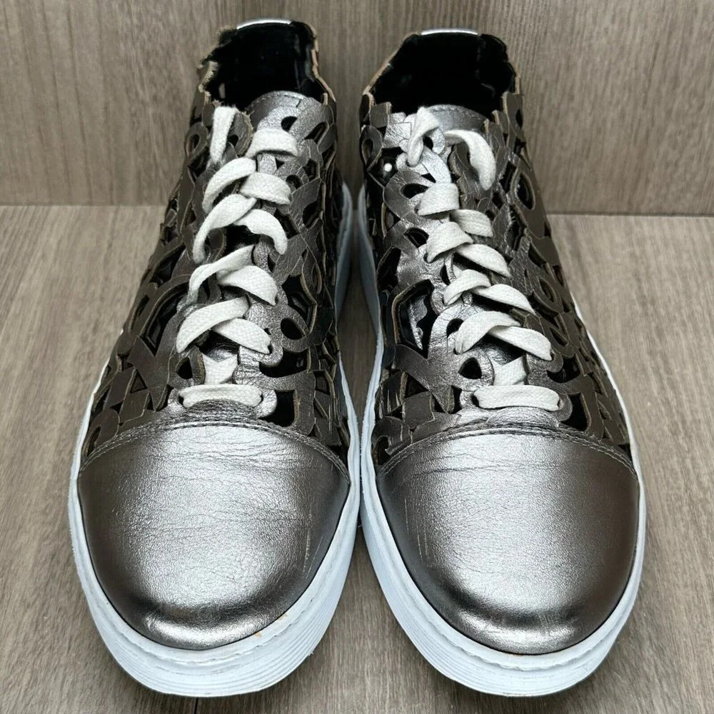 AREA FORTE Shoes Women Sz 39 US 9 Laser-Cut Sneakers Leather Pewter Silver Italy - Picture 7 of 13